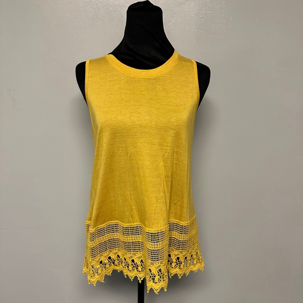 Women's Studio Petite medium Yellow Sleeveless Tank Top linen cotton lace